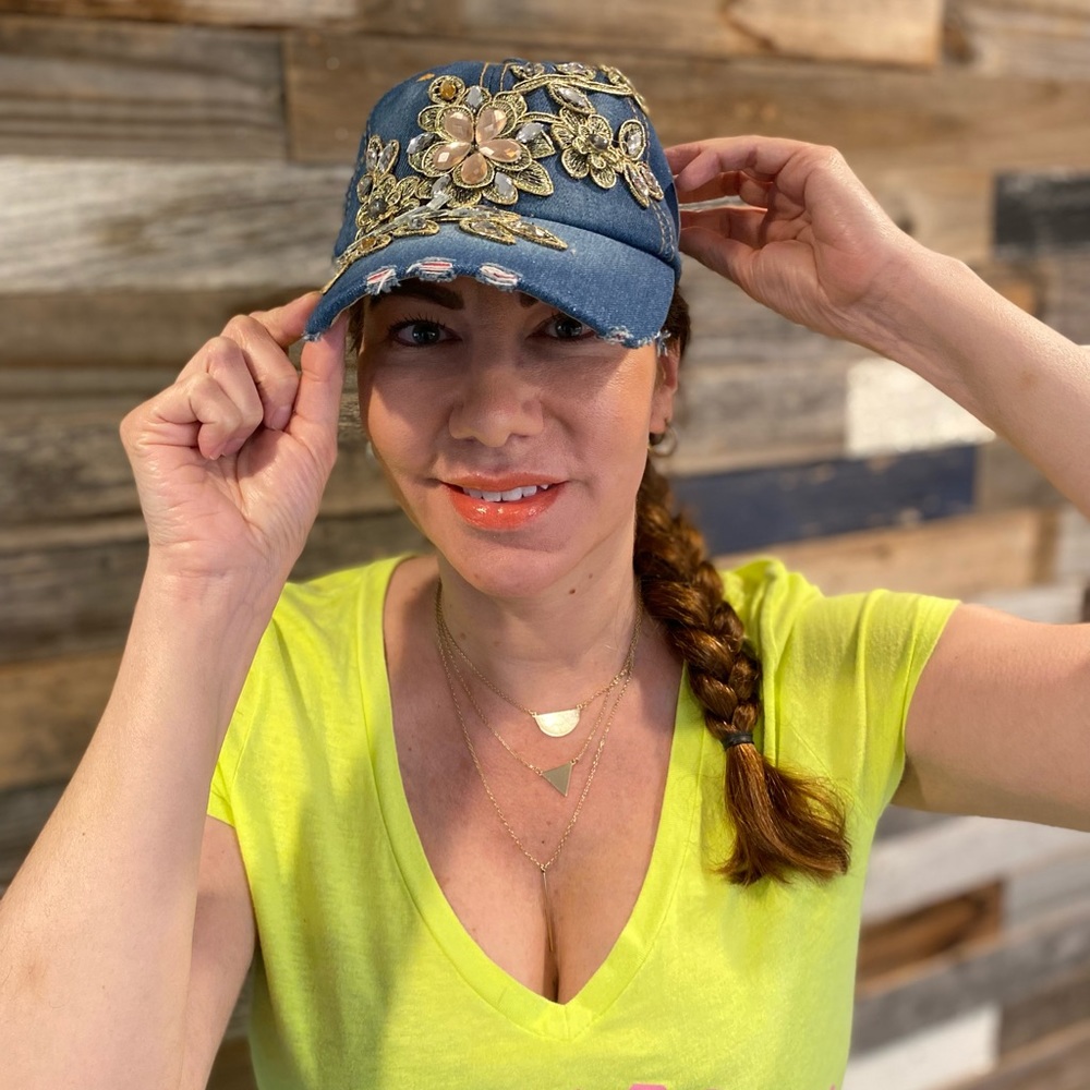 Blinged Out Denim Baseball Hat